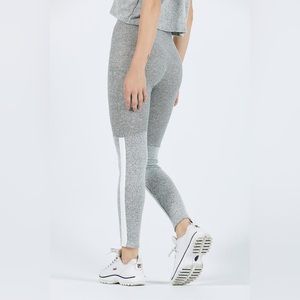 Joah Brown Grey High-Rise Leggings with White Side Stripe
